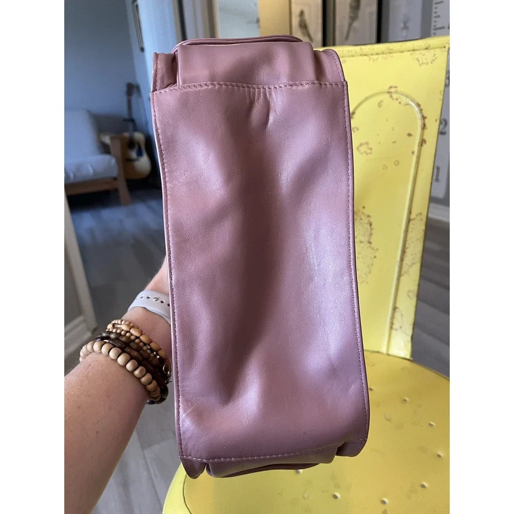Desmo Pink Leather Handbag 2 Buckle Side Pockets Made In Italy